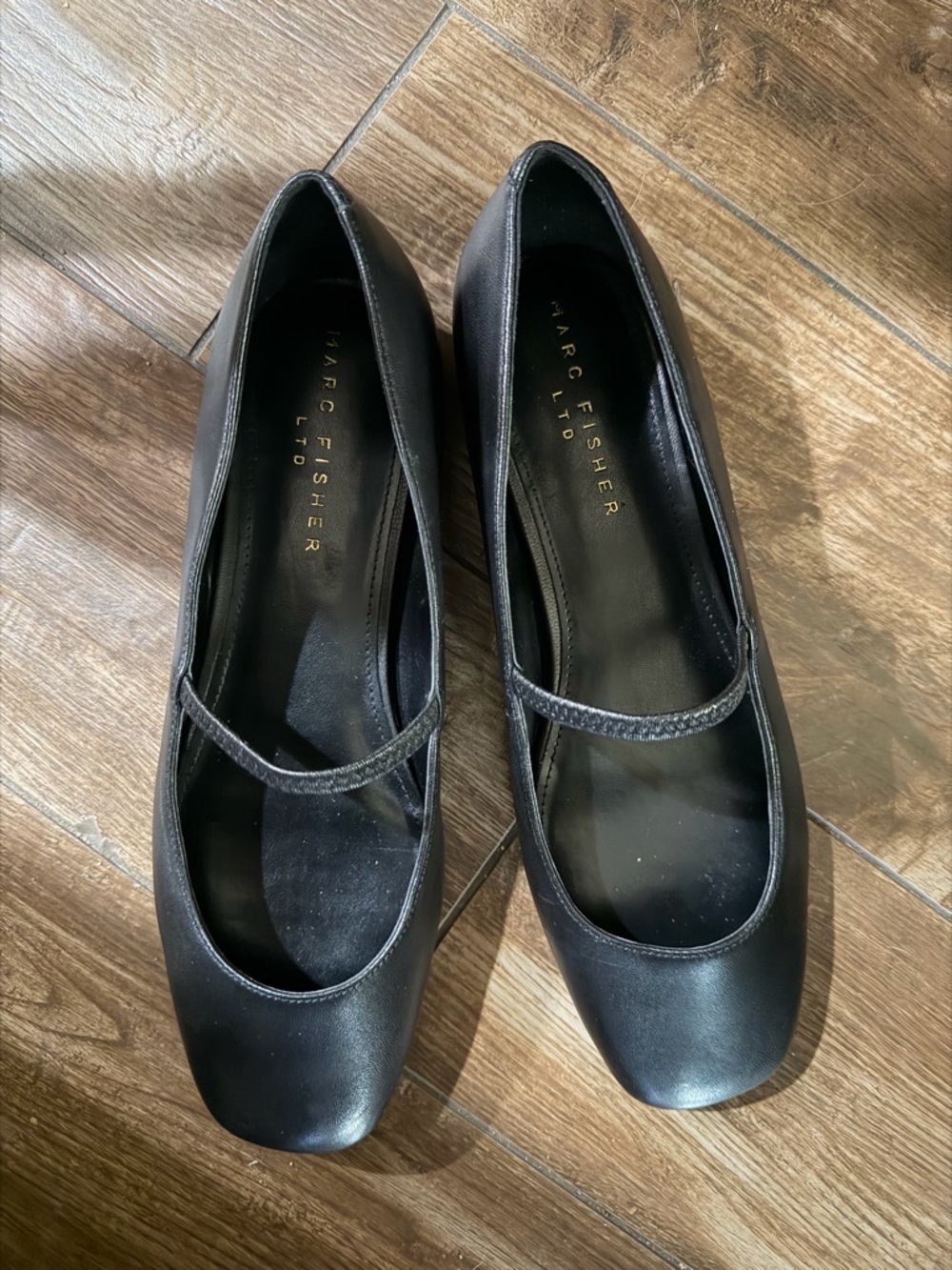 Marc Fisher Black Leather Mary Jane Flats with Strap